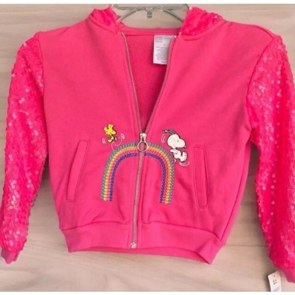 PEANUTS GARANIMALS 365 SNOOPY WOODSTOCK KIDS PINK SEQUENCE JACKET GIRLS SZ 6